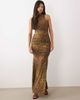 Ruched & Ready Ruched & Ready sculpting mesh high neck sleeveless drape fishtail hem maxi dress in blurred leopard print-Multi - 1