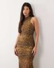 Ruched & Ready Ruched & Ready sculpting mesh high neck sleeveless drape fishtail hem maxi dress in blurred leopard print-Multi - 2
