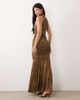 Ruched & Ready Ruched & Ready sculpting mesh high neck sleeveless drape fishtail hem maxi dress in blurred leopard print-Multi - 4
