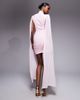 Ruched & Ready Ruched & Ready sculpting mock neck mesh cape and twisted skirt detailing mini dress in baby pink - 4