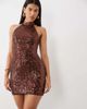 Ruched & Ready Ruched & Ready sequin high neck halterneck mini dress in chocolate-Brown - 1