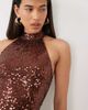 Ruched & Ready Ruched & Ready sequin high neck halterneck mini dress in chocolate-Brown - 3