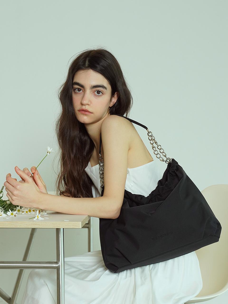 RUE D’EUGENIE Sun Regen Nylon Small Hobo Bag_Black