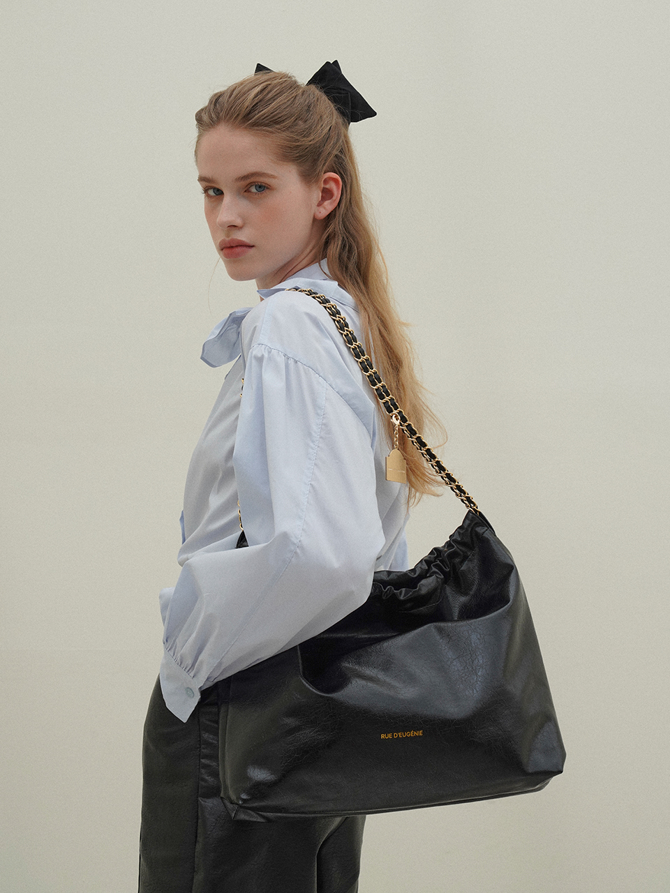 RUE D’EUGENIE Vegan Leather Small Hobo Bag_Black