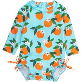 RuffleButts RuffleButts Baby Girls Orange You The Sweetest Long Sleeve UPF50+ One Piece Rash Guard
