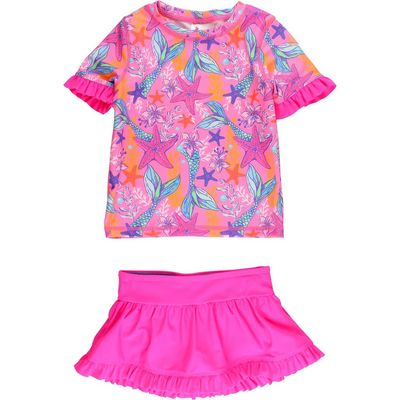 RuffleButts RuffleButts Baby Girls Short Sleeve Ruffle UPF50+ Rash Guard Skirted 2-Piece