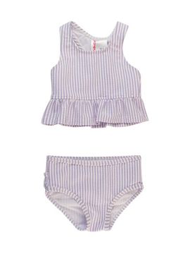 RuffleButts RuffleButts Baby Girls UPF50+ Seersucker Peplum Tankini
