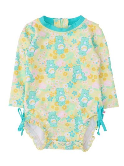 RuffleButts RuffleButts Care Bears Long Sleeve One Piece Rash Guard Swimsuit, With Signature Rear Ruffles (baby, Toddler)