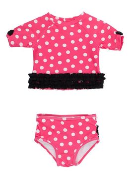 RuffleButts RuffleButts Classic Bow Short Sleeve Upf50 Rash Guard 2-piece Swimsuit With Signature Rear Ruffles (baby)