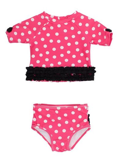 RuffleButts RuffleButts Classic Bow Short Sleeve Upf50 Rash Guard 2-piece Swimsuit With Signature Rear Ruffles (baby)