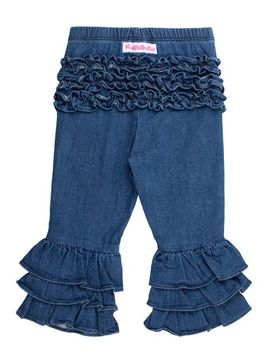 RuffleButts RuffleButts Girls Denim Ruffle Flare Pants