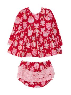 RuffleButts RuffleButts Holiday Knit Long Sleeve Twirl Top and Bloomer Set