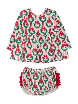 RuffleButts RuffleButts Holiday Knit Long Sleeve Twirl Top And Bloomer Set (baby)