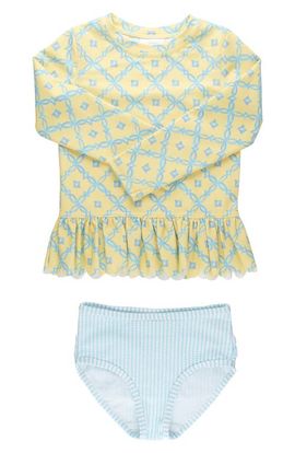 RuffleButts RuffleButts Kids' Banana Coastal Ruffle Long Sleeve Skirted UPF 50+ Rashguard
