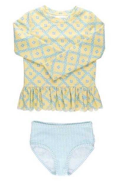 RuffleButts RuffleButts Kids' Banana Coastal Ruffle Long Sleeve Skirted UPF 50+ Rashguard