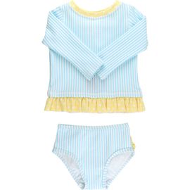 RuffleButts RuffleButts Kids' Blue Breeze Seersucker Long Sleeve Two-Piece Rashguard Swimsuit 