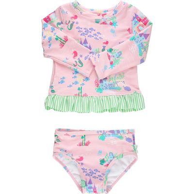 RuffleButts RuffleButts Kids' Magic Mermaid Cove Long Sleeve Two-Piece Rashguard Swimsuit