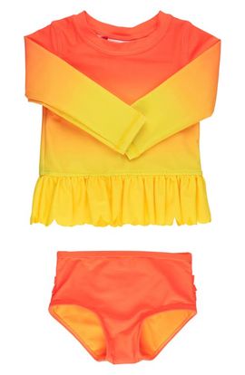 RuffleButts RuffleButts Kids' Neon Citrus Sunrise Long Sleeve Two-Piece Rashguard Swimsuit