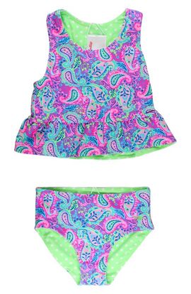 RuffleButts RuffleButts Kids' Neon Paisley Reversible Two-Piece Swimsuit