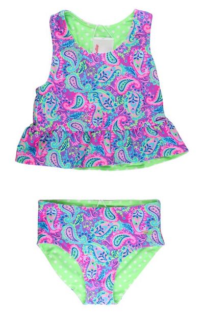 RuffleButts RuffleButts Kids' Neon Paisley Reversible Two-Piece Swimsuit