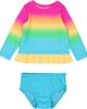 RuffleButts RuffleButts Kids' Neon Sunset Long Sleeve Two-Piece Rashguard Swimsuit - 1