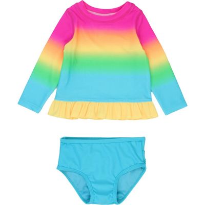 RuffleButts RuffleButts Kids' Neon Sunset Long Sleeve Two-Piece Rashguard Swimsuit