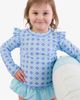 RuffleButts RuffleButts Kids' Periwinkle Ruffle Long Sleeve Two-Piece Rashguard Swimsuit - 2