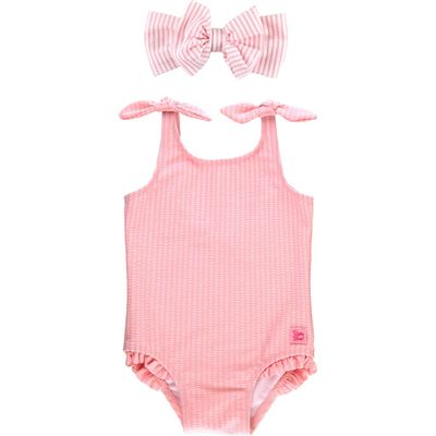RuffleButts RuffleButts Kids' Seersucker One-Piece Swimsuit & Headband Set