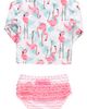 RuffleButts RuffleButts Kids' Vibrant Flamingo Long Sleeve Two-Piece Rashguard Swimsuit - 3