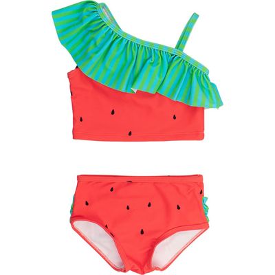 RuffleButts RuffleButts Kids' Watermelon Ruffle One-Shoulder Two-Piece Swimsuit