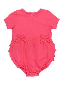 RuffleButts RuffleButts Knit Short Sleeve Bow Bubble Romper