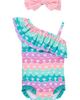 RuffleButts RuffleButts Mermaid One-Shoulder One-Piece Swimsuit & Headband Set - 1