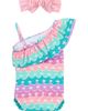 RuffleButts RuffleButts Mermaid One-Shoulder One-Piece Swimsuit & Headband Set - 2
