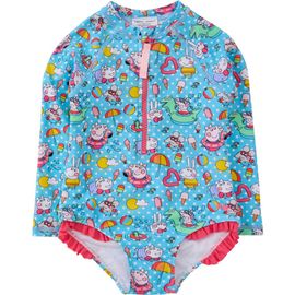 RuffleButts RuffleButts Peppa Pig & Friends Long Sleeve Zipper Rash Guard One Piece Swimsuit