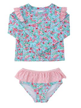 RuffleButts RuffleButts Peppa Pig Flutter Long Sleeve Rash Guard Skirted 2-piece Swimsuit (baby, Toddler, Little Kid)