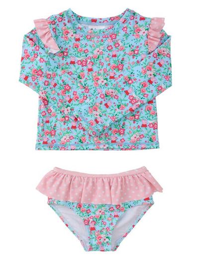 RuffleButts RuffleButts Peppa Pig Flutter Long Sleeve Rash Guard Skirted 2-piece Swimsuit (baby, Toddler, Little Kid)