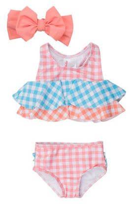 RuffleButts RuffleButts Seaside Gingham Two-Piece Swimsuit & Headband Set