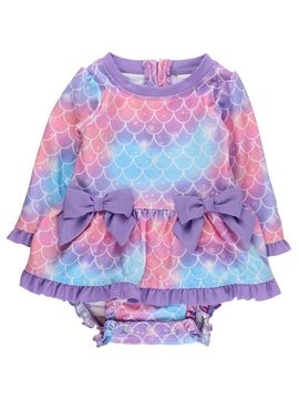 RuffleButts RuffleButts Upf50+ Long Sleeve One Piece Bow Peplum Rash Guard Swimsuit (baby)