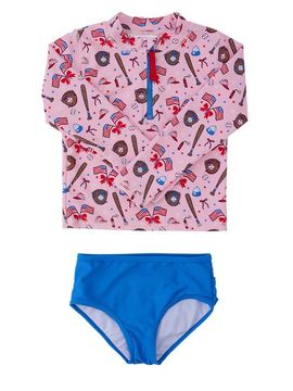 RuffleButts RuffleButts UPF50 Long Sleeve Zipper Rash Guard 2-Piece