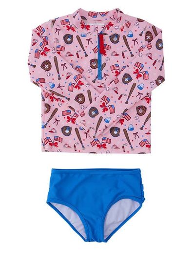 RuffleButts RuffleButts UPF50 Long Sleeve Zipper Rash Guard 2-Piece