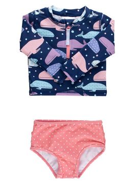 RuffleButts RuffleButts Upf50 Long Sleeve Zipper Rash Guard 2-piece (baby)