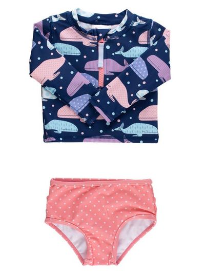 RuffleButts RuffleButts Upf50 Long Sleeve Zipper Rash Guard 2-piece (baby)
