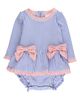 RuffleButts RuffleButts UPF50+ Seersucker Long Sleeve One Piece Bow Peplum Rash Guard Swimsuit - 1