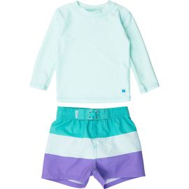 RuggedButts RuggedButts Long Sleeve Rashguard & Stripe Swim Trunks Set