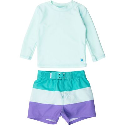 RuggedButts RuggedButts Long Sleeve Rashguard & Stripe Swim Trunks Set
