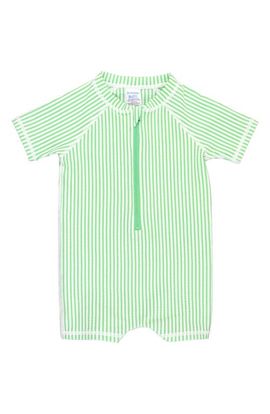 RuggedButts RuggedButts Spring Green Stripe Seersucker One-Piece Rashguard Swimsuit 