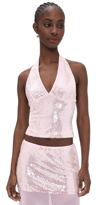 Runaway the Label Runaway the Label Adeluna Deep Plunge Halter Top Light Pink