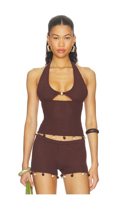 Runaway The Label Runaway The Label Bailee Deep-v Halter Knit Top