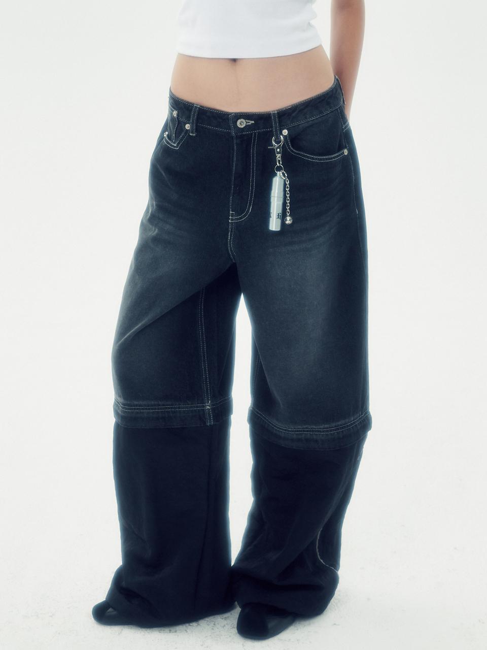 runningHIGH DETACHABLE 2 WAY DENIM PANTS [BLACK]
