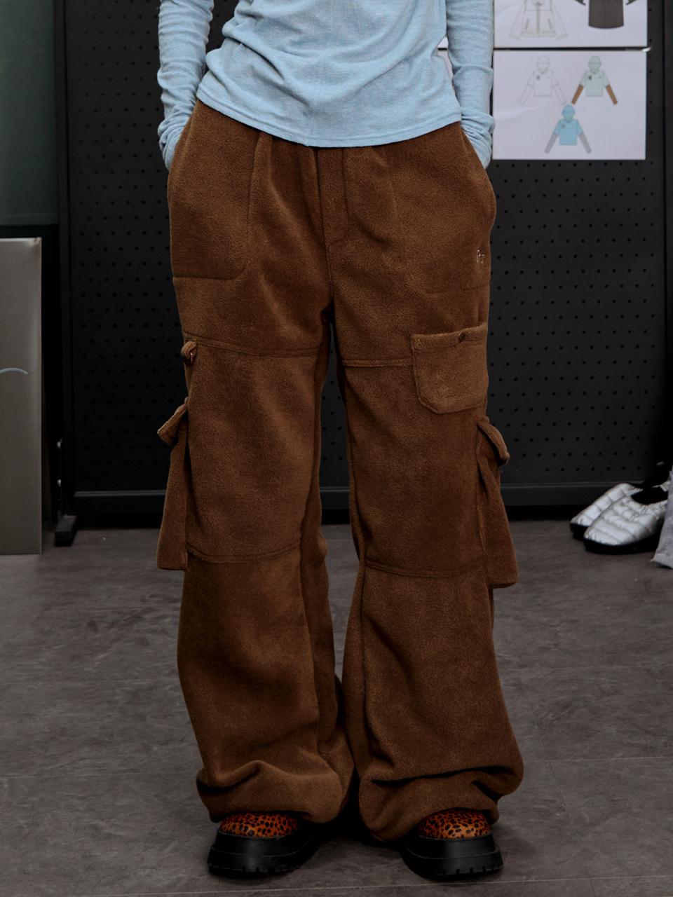 runningHIGH Fleece Banding Loose Fit Cargo Pants [BROWN]